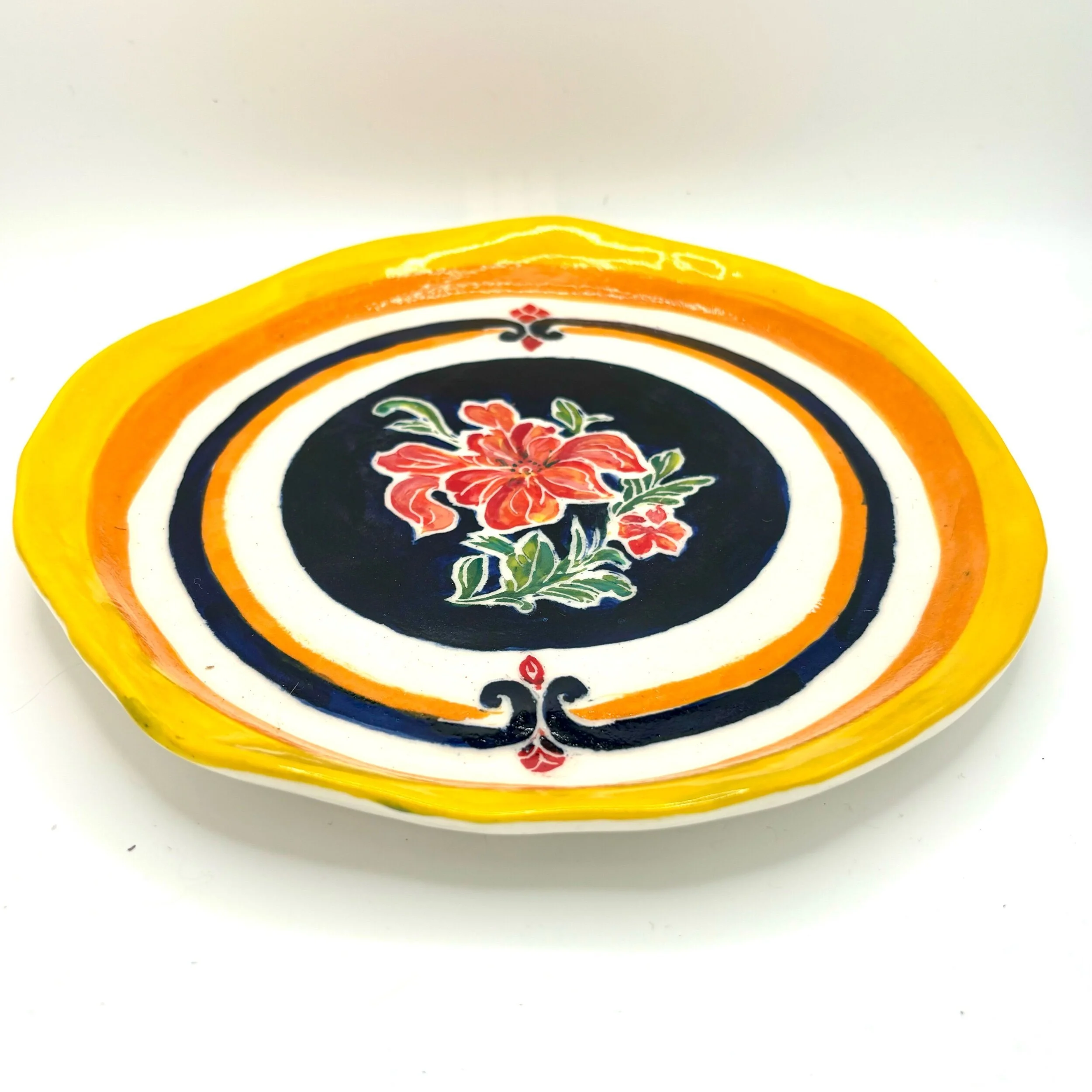 Flower on blue plate