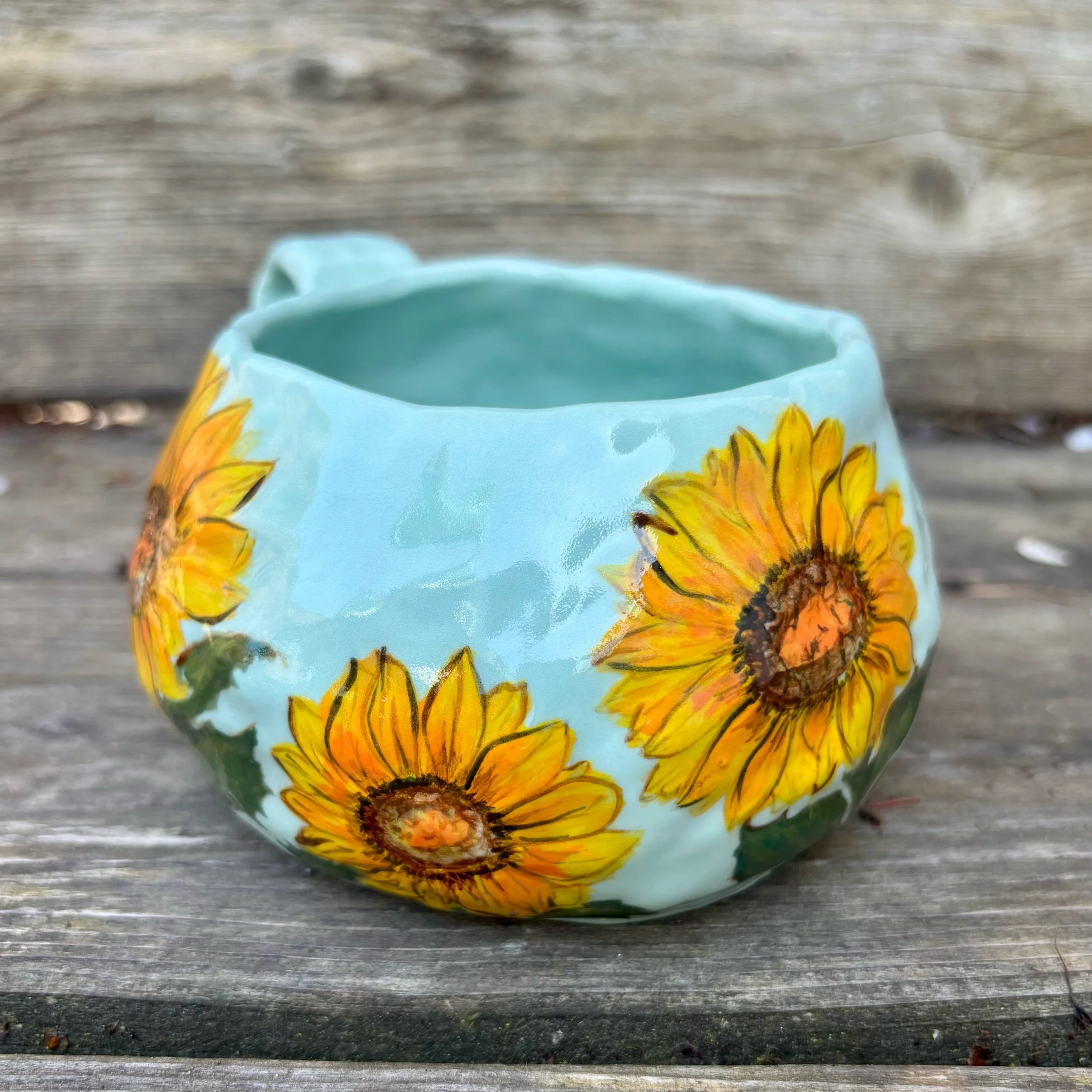 Hand-Built Spanish Blue Porcelain Cup – “Sunflowers” cup 1