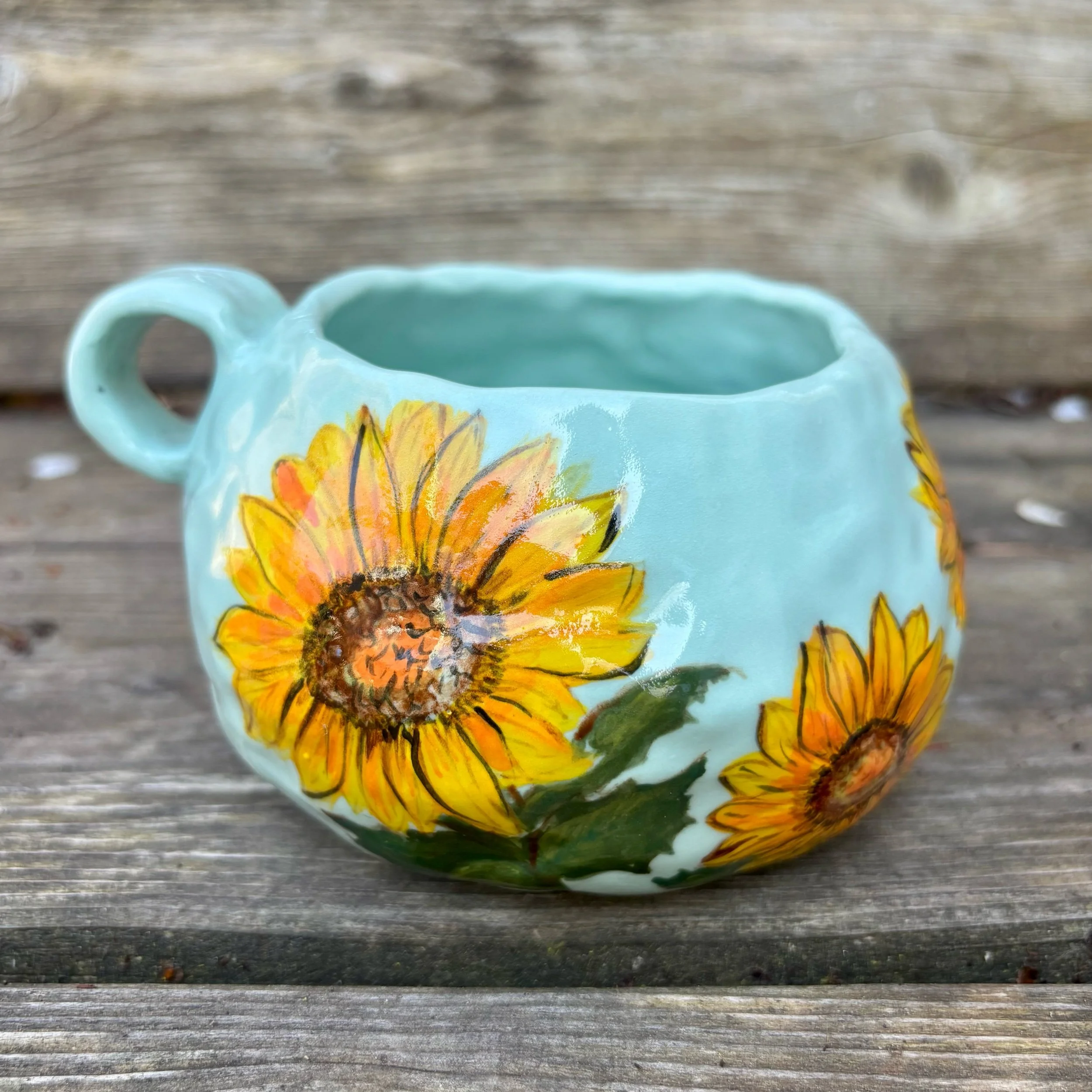 Hand-Built Spanish Blue Porcelain Cup – “Sunflowers” cup 2