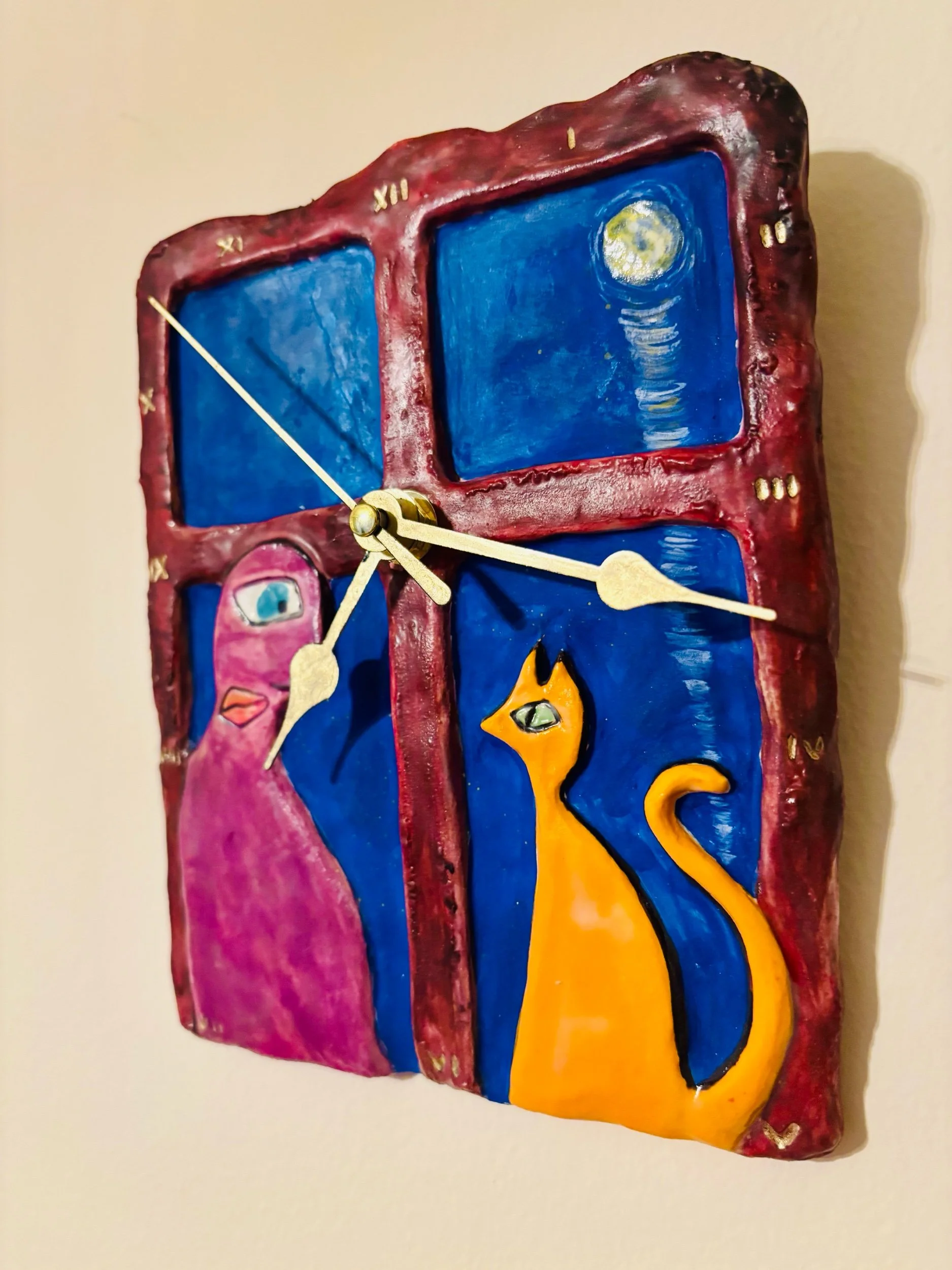 “Night Talk” — Hand-Built Ceramic Wall Clock