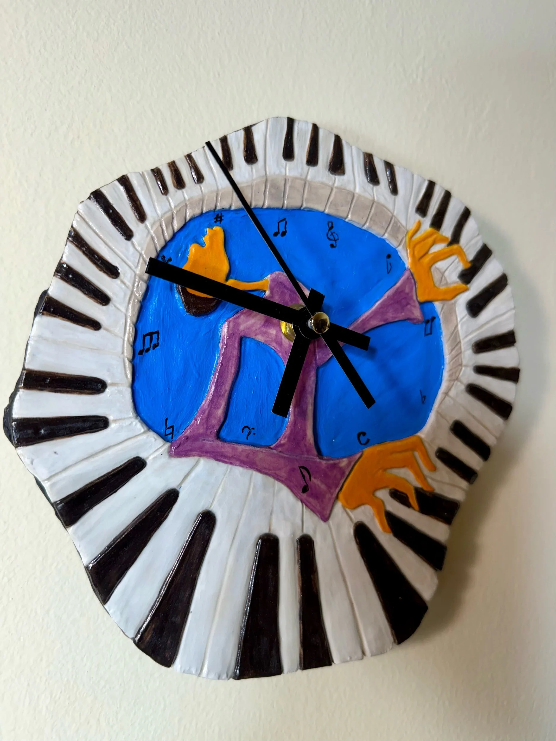 “Piano Dreams” — Hand-Built Ceramic Wall Clock